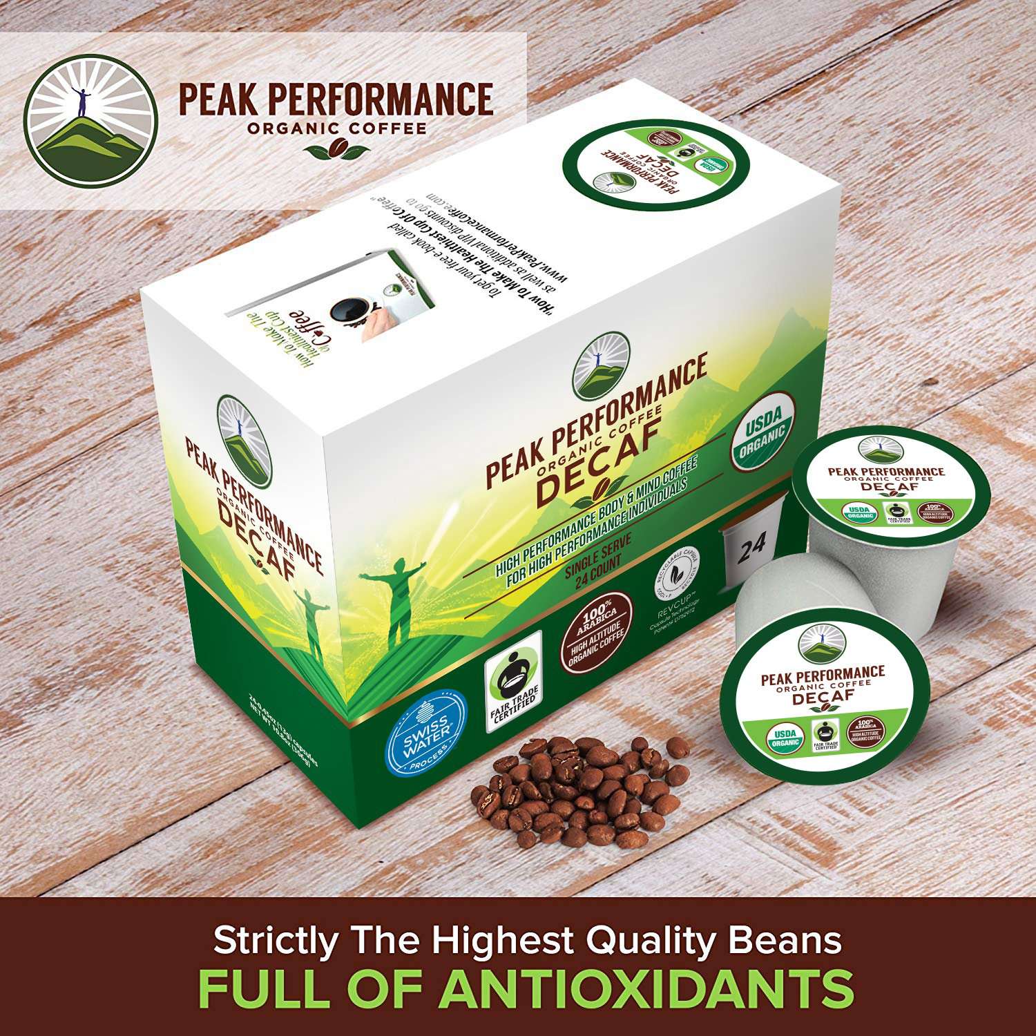 Organic DECAF K Cups High Altitude Coffee Pods Peak Performance