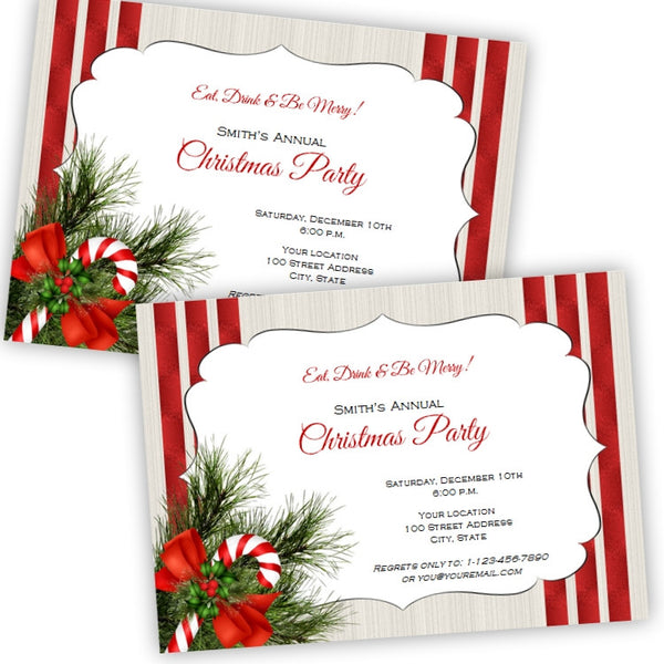 Candy Cane & Pine Christmas Party Invitation – A.J.'s Prints