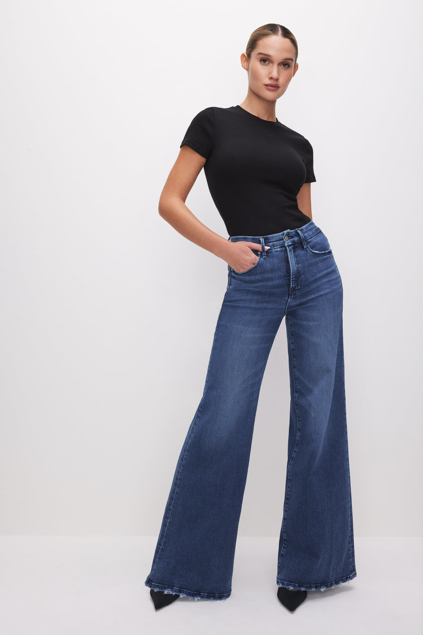 GOOD WAIST PALAZZO JEANS | INDIGO625 View 5 - model: Size 0 |