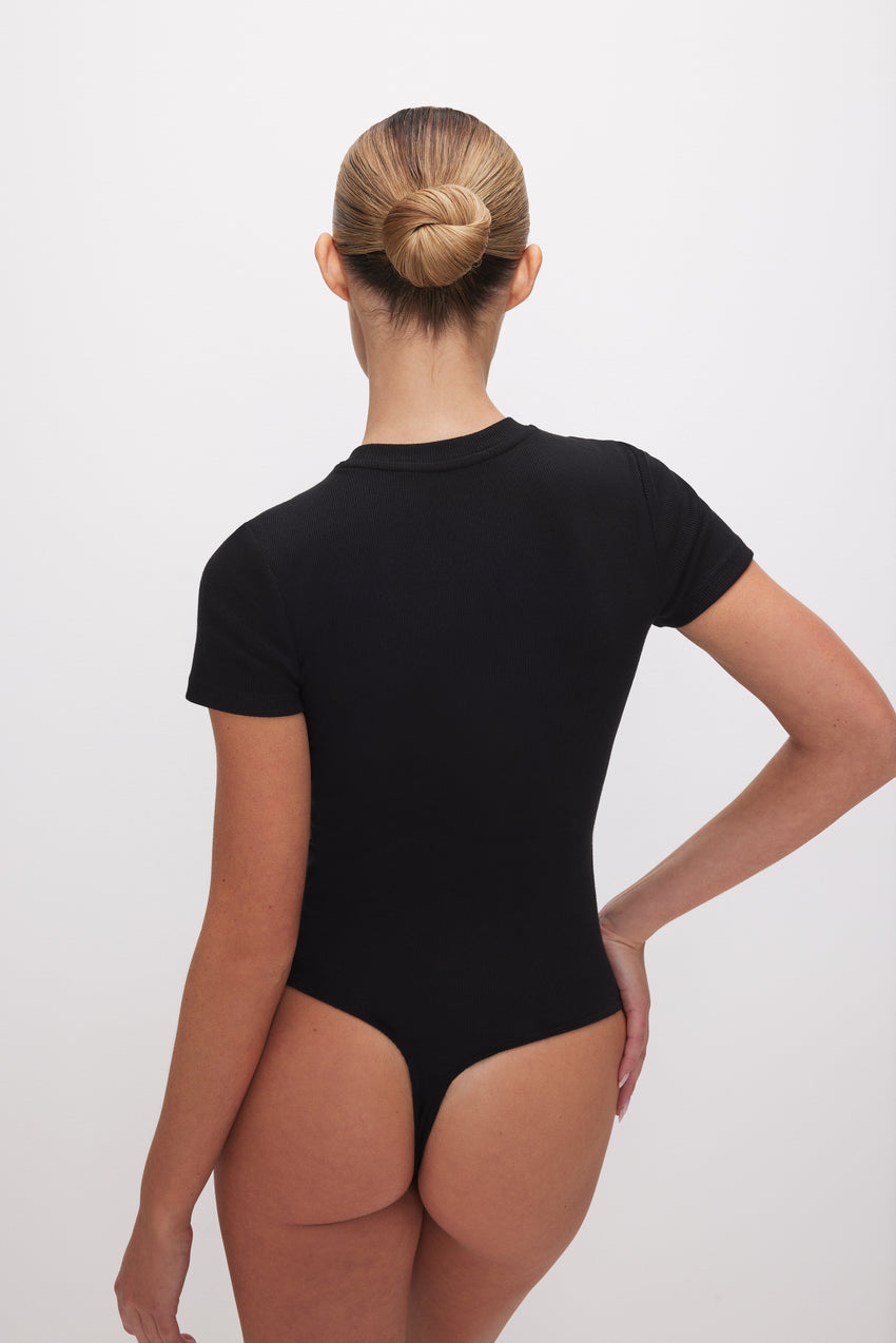 MICRO RIB COTTON TEE BODYSUIT | BLACK001 View 4 - model: Size 0 |