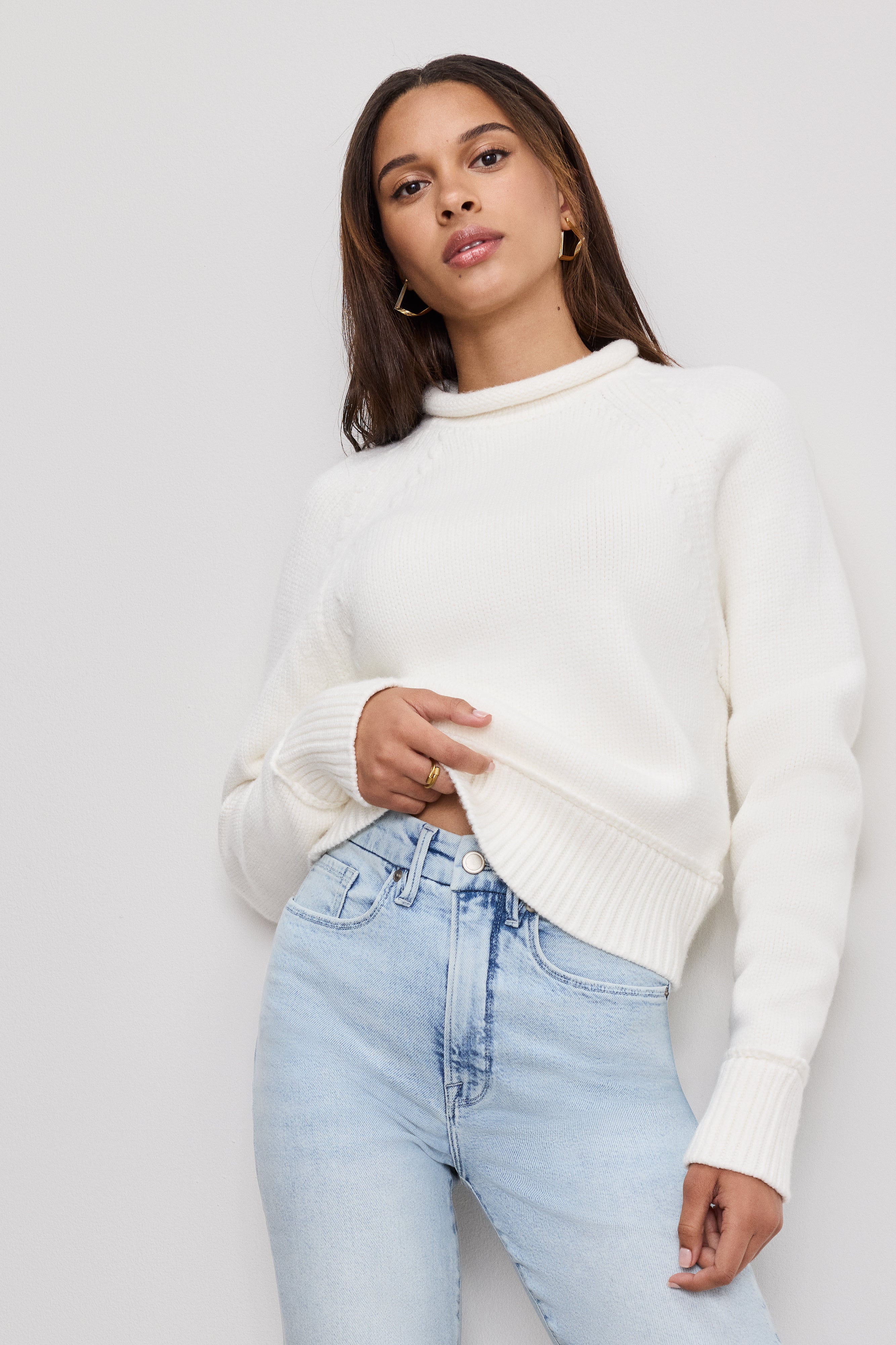 ROLLNECK KNIT SWEATER | CLOUD WHITE - GOOD AMERICAN