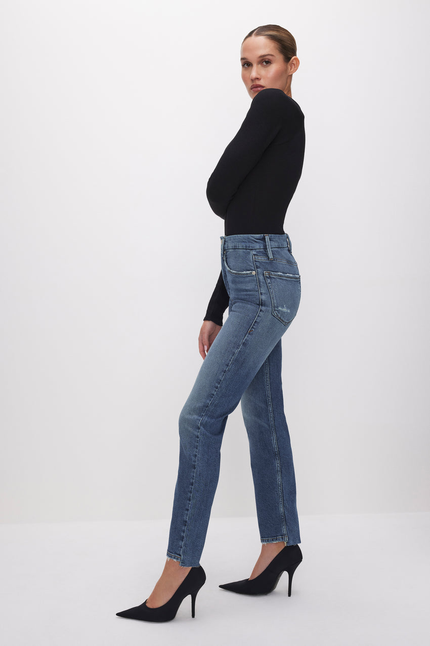 GOOD BOY STRAIGHT CROPPED JEANS | INDIGO604 View 4 - model: Size 0 |