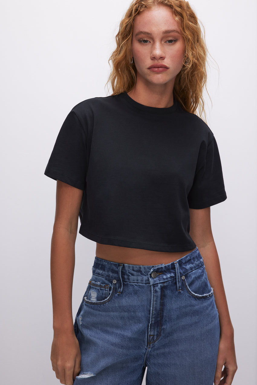 COTTON CROPPED TEE | BLACK001 View 3 - model: Size 0 |