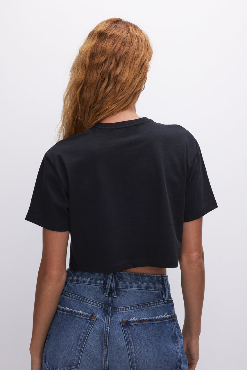 COTTON CROPPED TEE | BLACK001 View 5 - model: Size 0 |