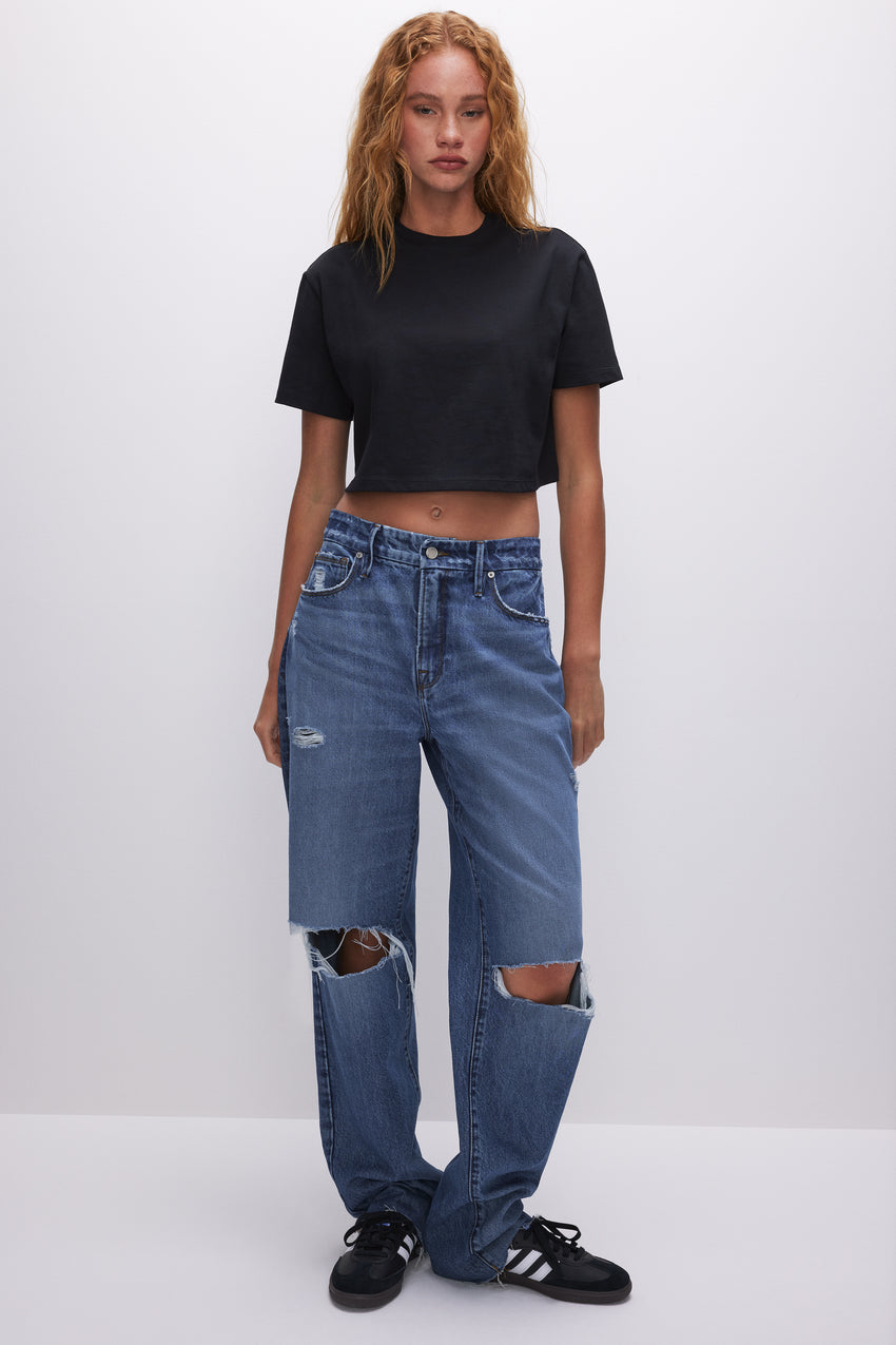 COTTON CROPPED TEE | BLACK001 View 6 - model: Size 0 |