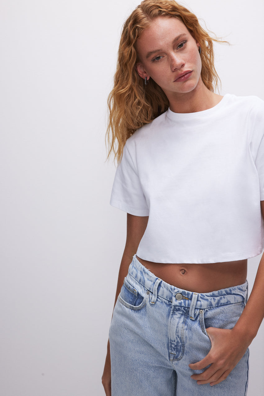 COTTON CROPPED TEE | WHITE001 View 1 - model: Size 0 |