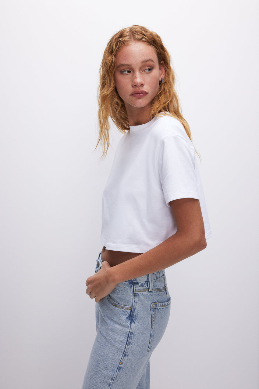 COTTON CROPPED TEE | WHITE001 View 3 - model: Size 0 |