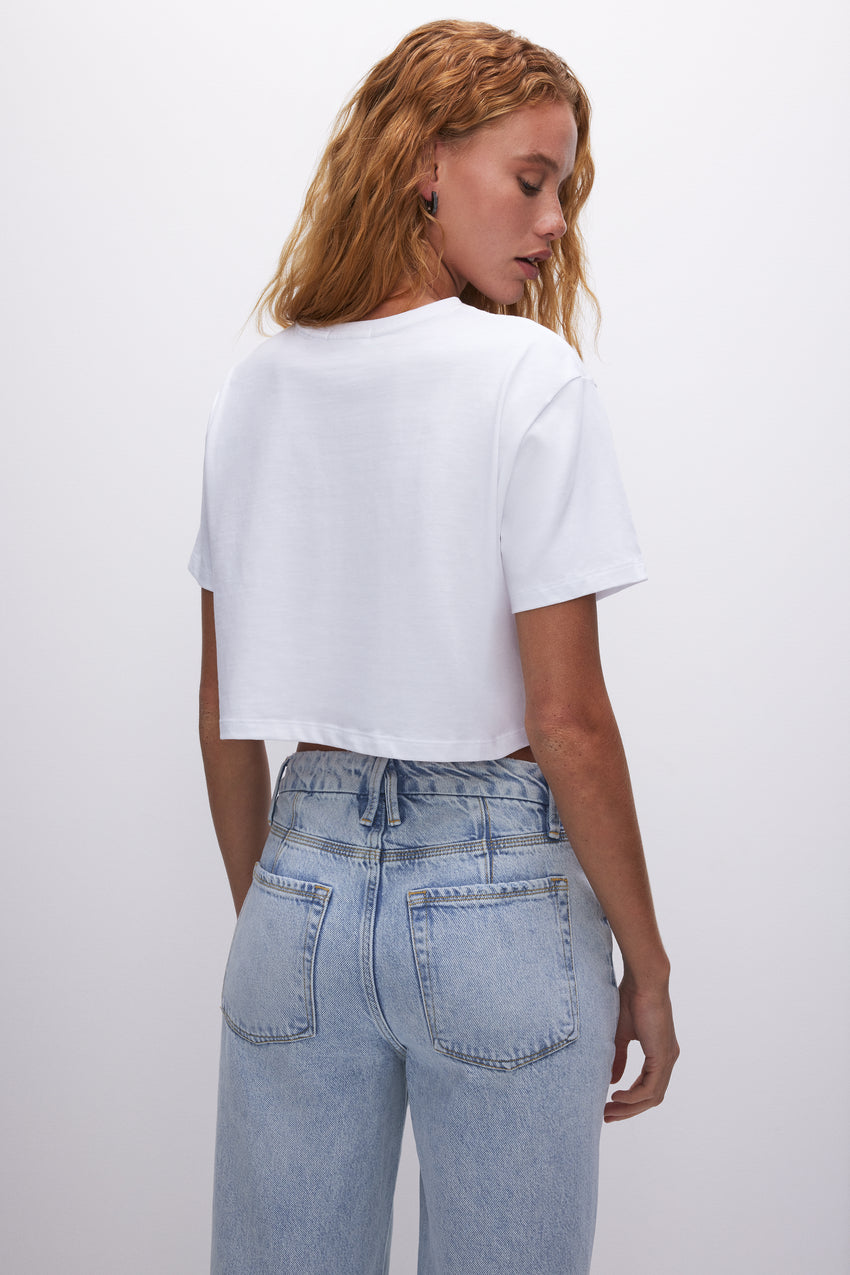 COTTON CROPPED TEE | WHITE001 View 4 - model: Size 0 |