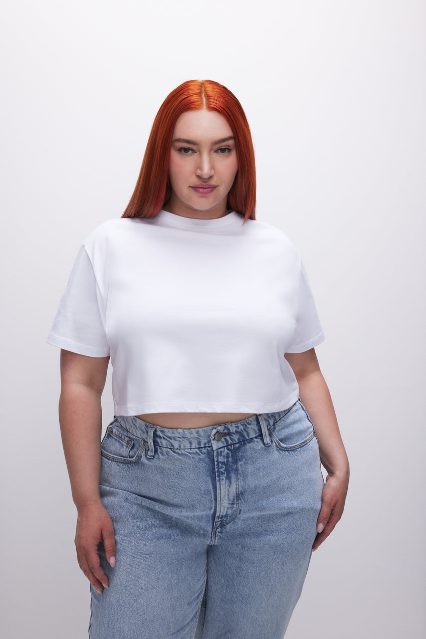 COTTON CROPPED TEE | WHITE001 View 6 - model: Size 16 |
