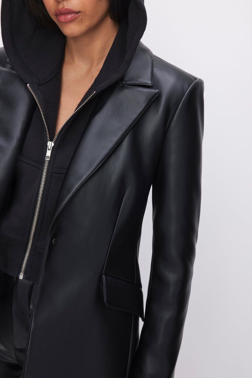 FAUX LEATHER SCULPTED BLAZER | BLACK001 View 3 - model: Size 0 |