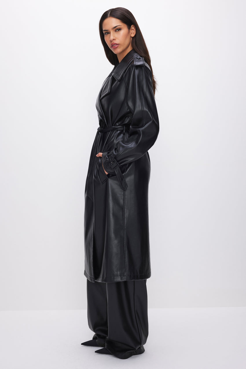 FAUX LEATHER TRENCH COAT | BLACK001 View 2 - model: Size 0 |