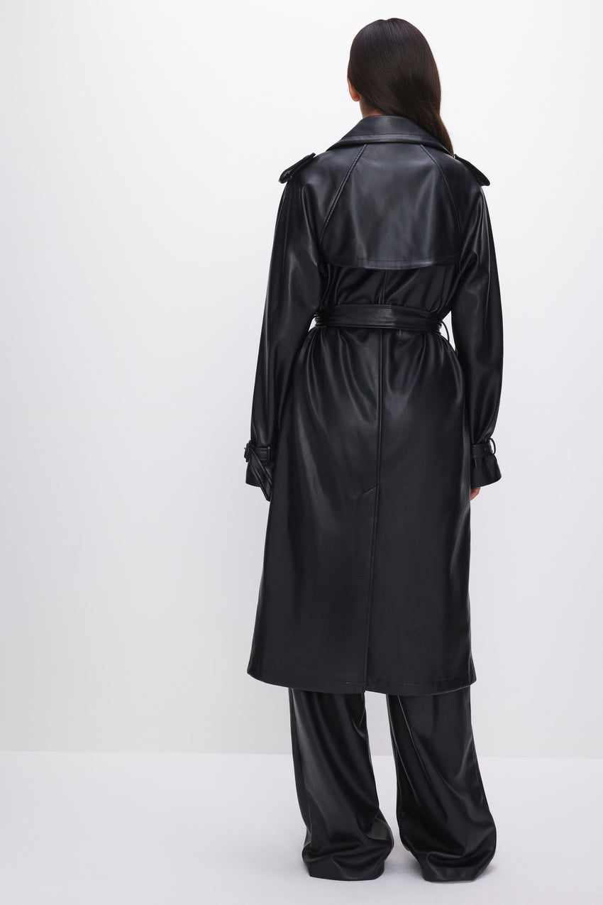 FAUX LEATHER TRENCH COAT | BLACK001 - GOOD AMERICAN