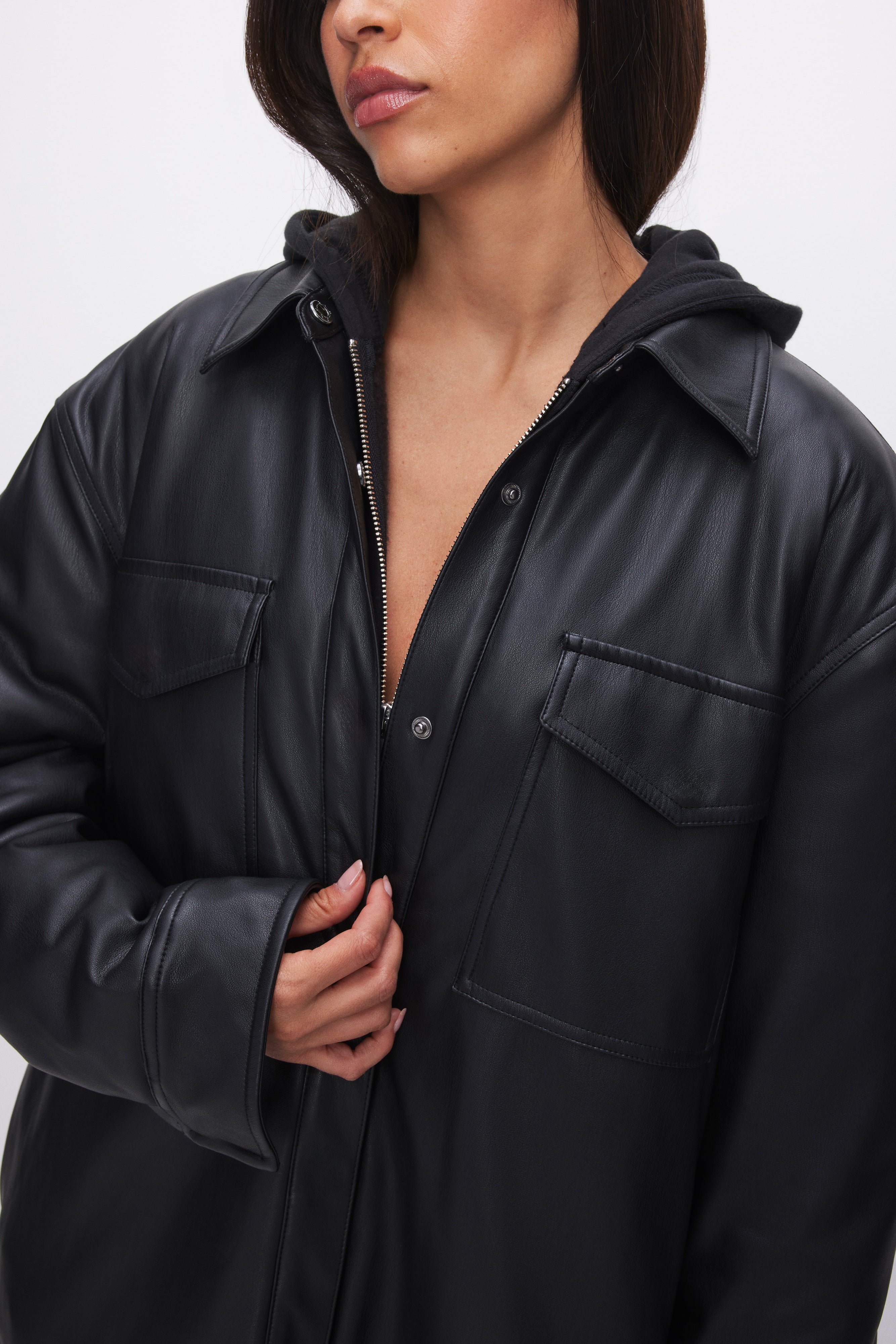 Black Faux Leather Oversized Hi Low Hem Shacket*FINAL SALE* – Shop Style  Your Senses