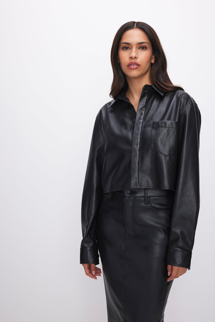 FAUX LEATHER CROPPED SHIRT | BLACK001 - GOOD AMERICAN