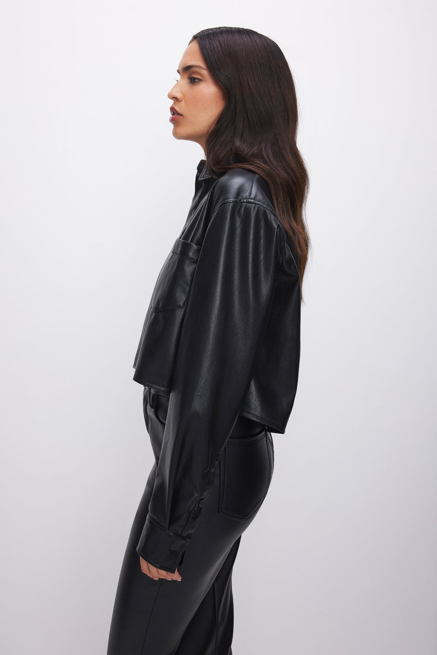 FAUX LEATHER CROPPED SHIRT | BLACK001 View 7 - model: Size 0 |