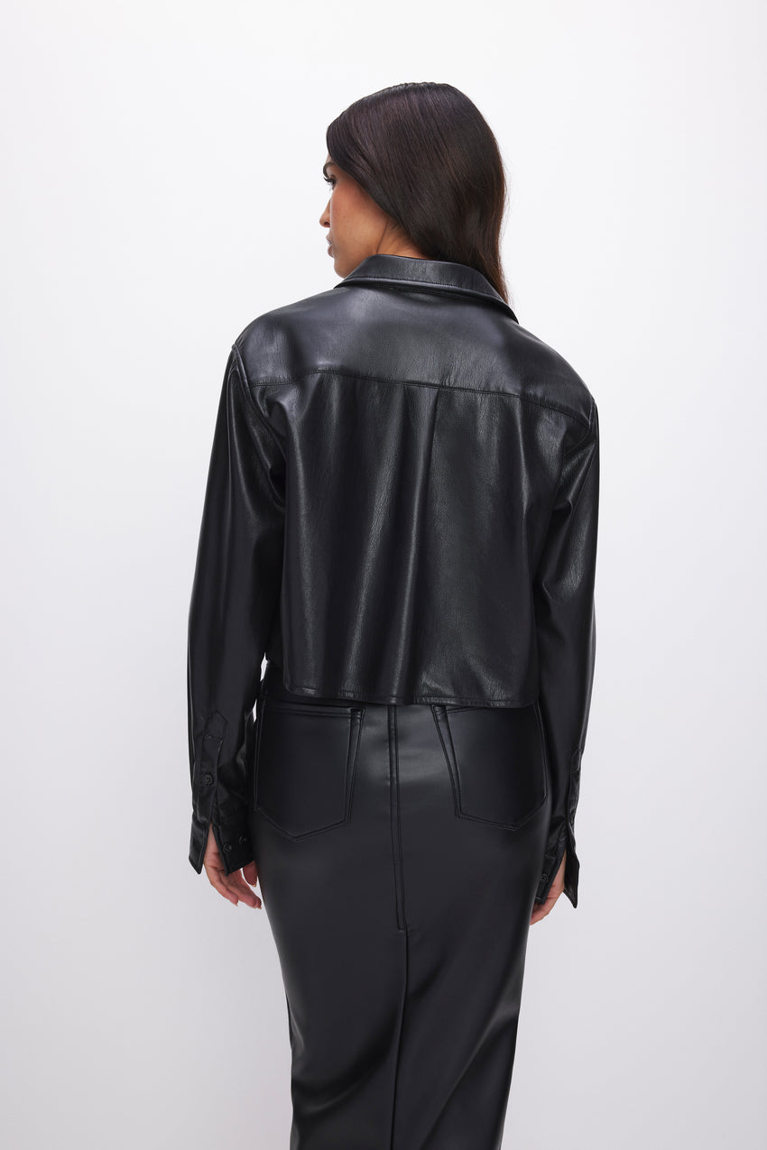 FAUX LEATHER CROPPED SHIRT | BLACK001 View 8 - model: Size 0 |