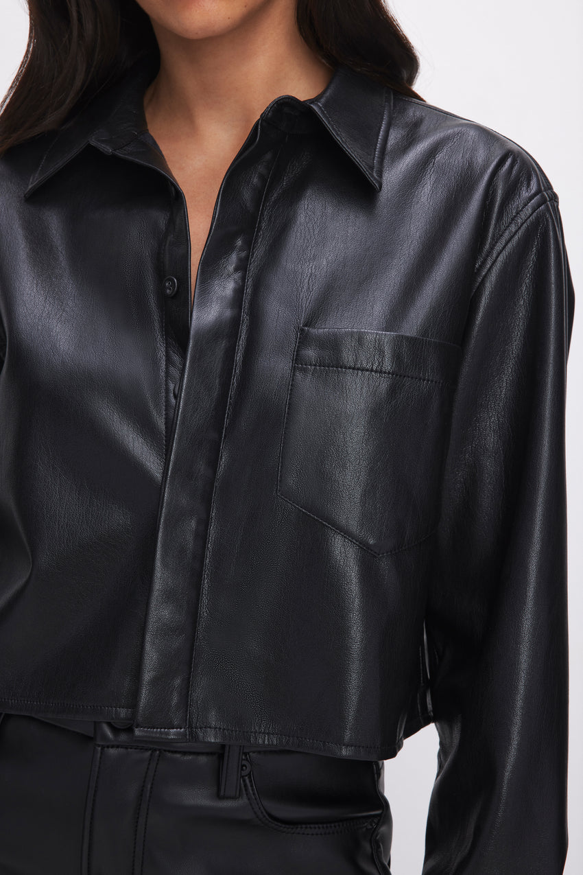 FAUX LEATHER CROPPED SHIRT | BLACK001 View 9 - model: Size 0 |