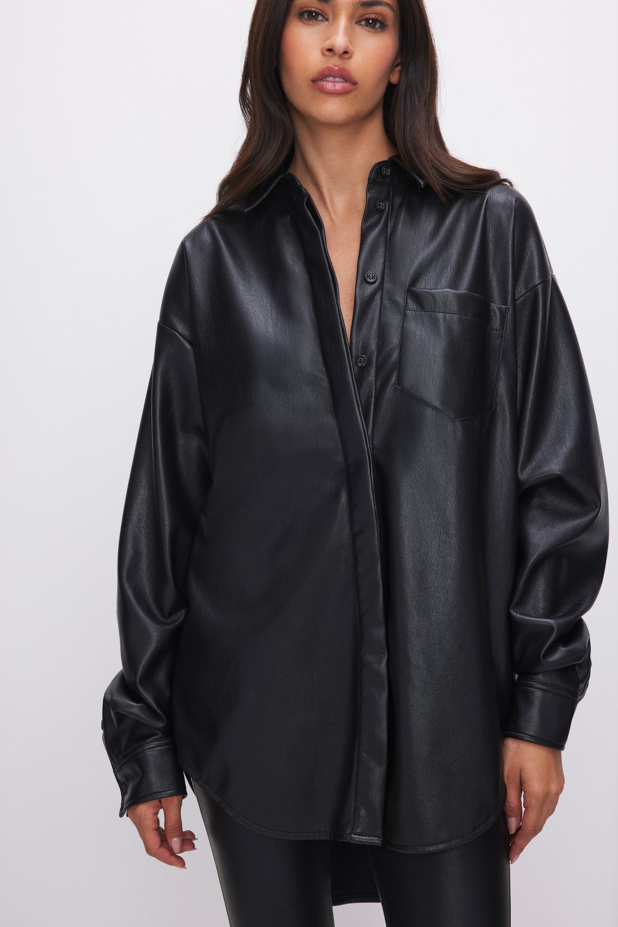 FAUX LEATHER SHIRT | BLACK001 - GOOD AMERICAN