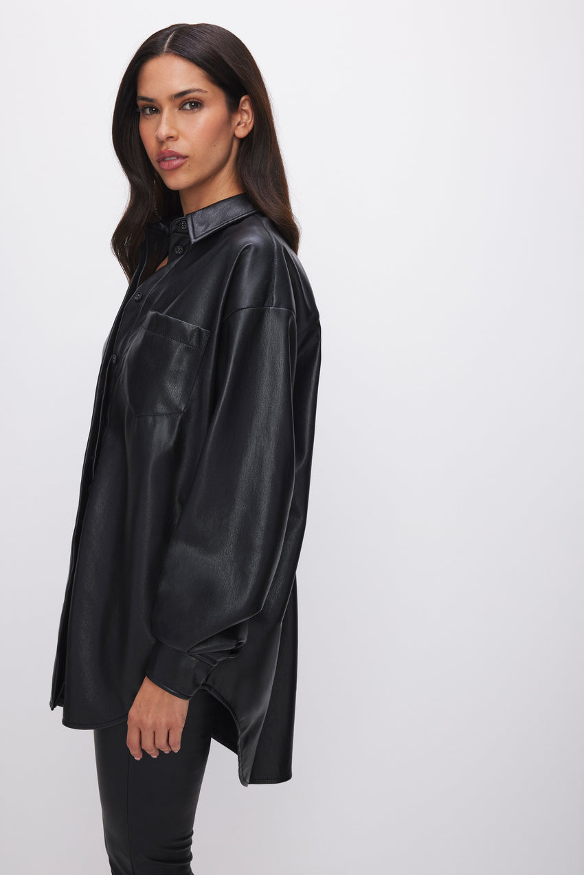 FAUX LEATHER SHIRT | BLACK001 View 4 - model: Size 0 |