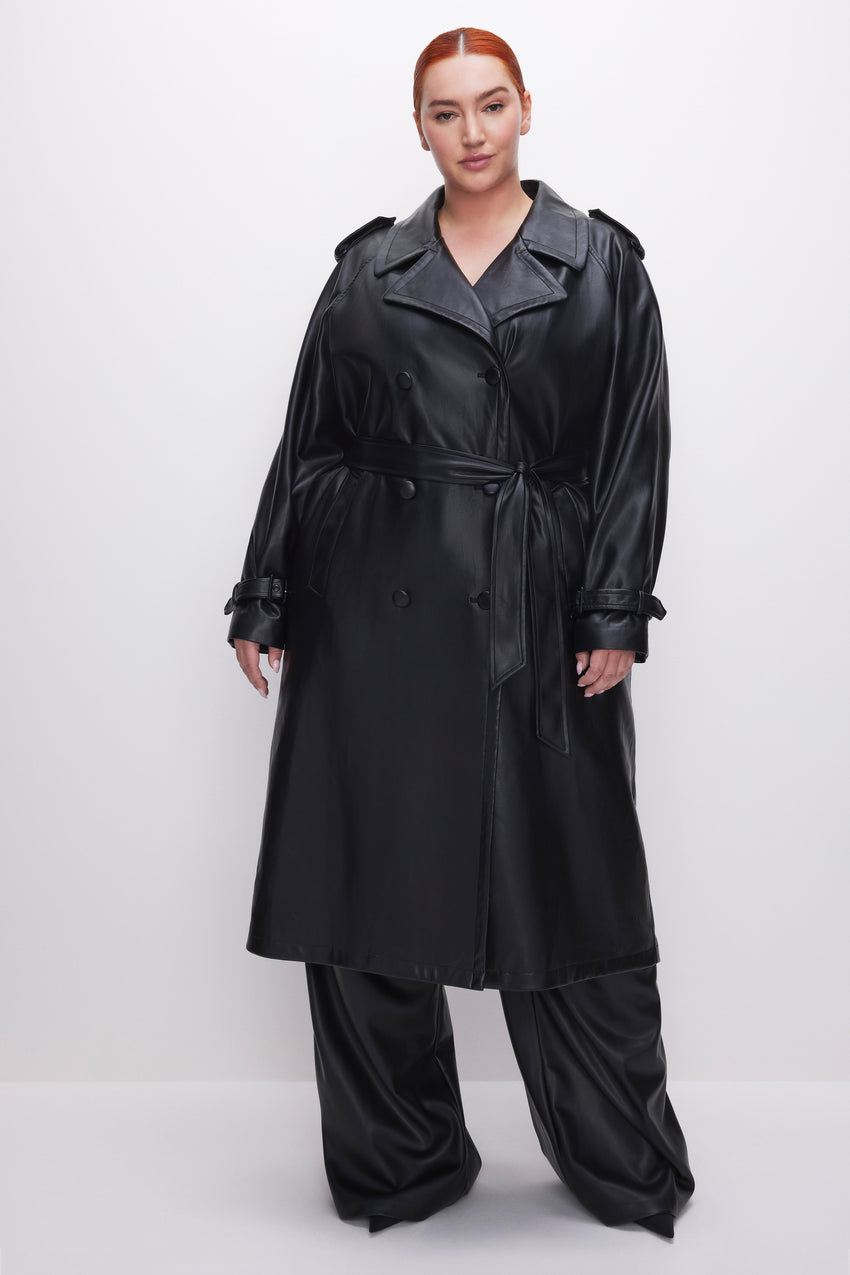 FAUX LEATHER TRENCH COAT | BLACK001 View 4 - model: Size 16 |