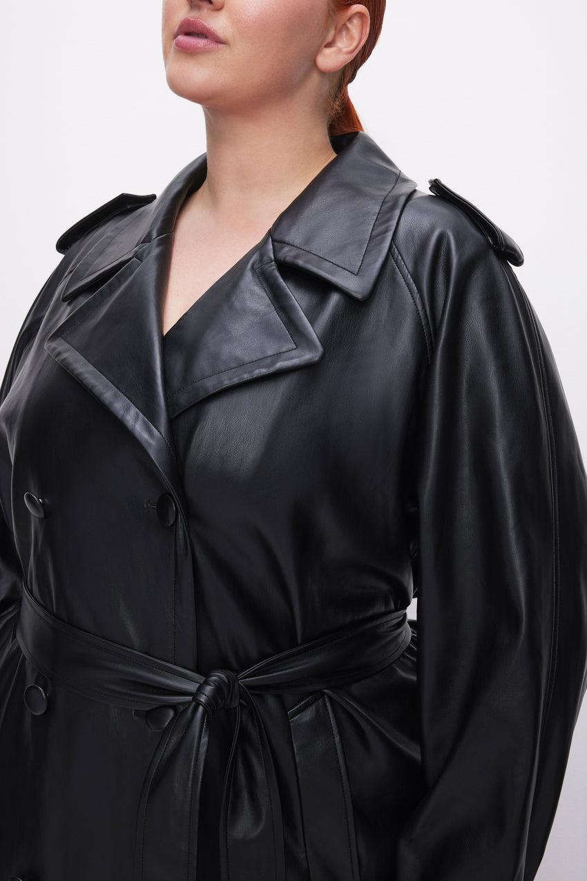 FAUX LEATHER TRENCH COAT | BLACK001 View 5 - model: Size 16 |