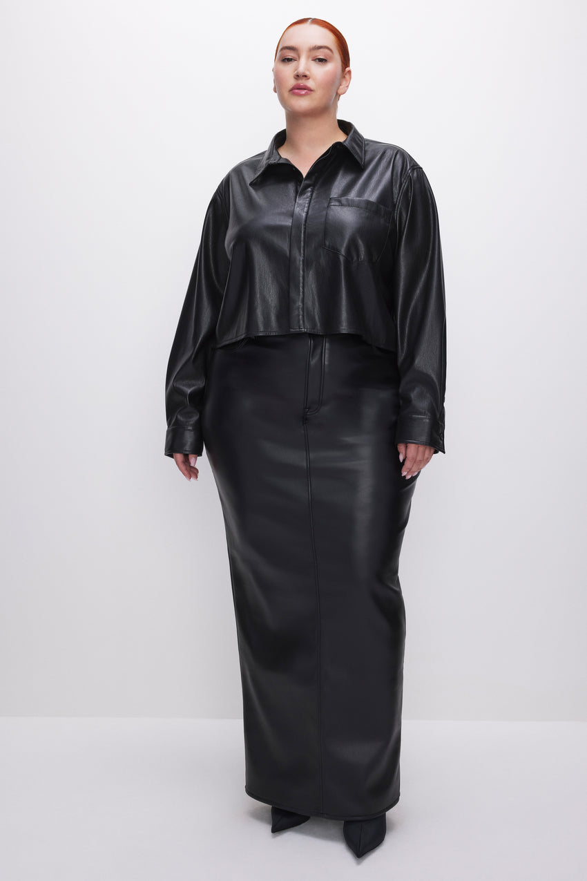 FAUX LEATHER CROPPED SHIRT | BLACK001 View 2 - model: Size 16 |