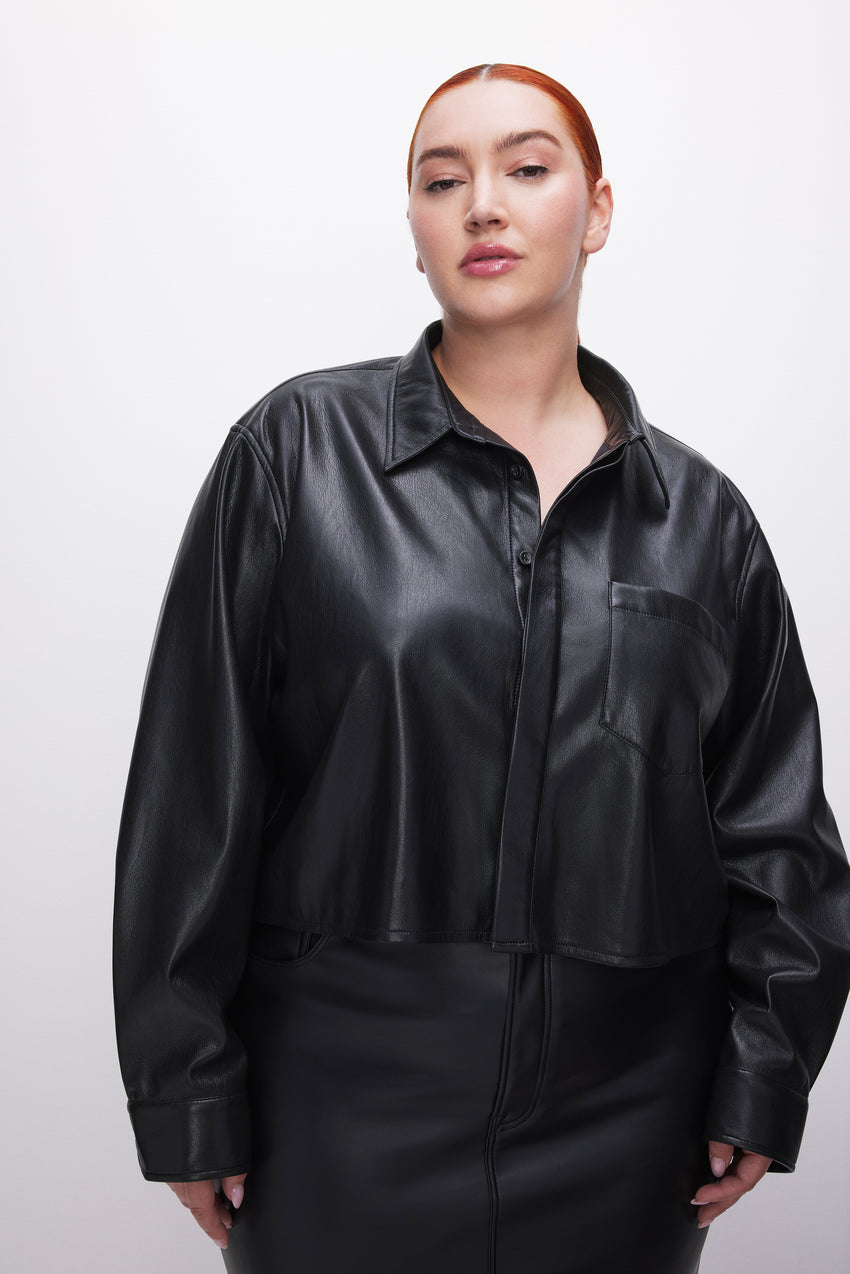 FAUX LEATHER CROPPED SHIRT | BLACK001 View 3 - model: Size 16 |