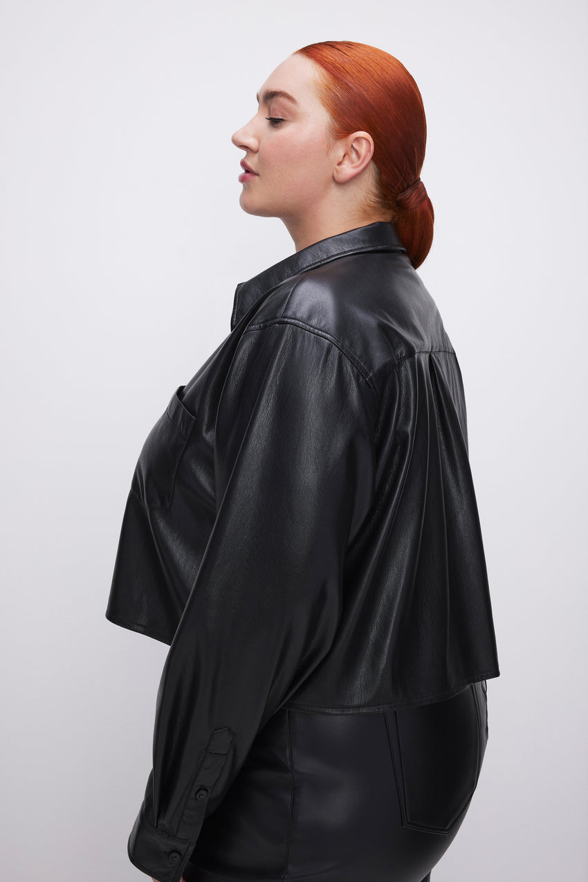 FAUX LEATHER CROPPED SHIRT | BLACK001 View 4 - model: Size 16 |