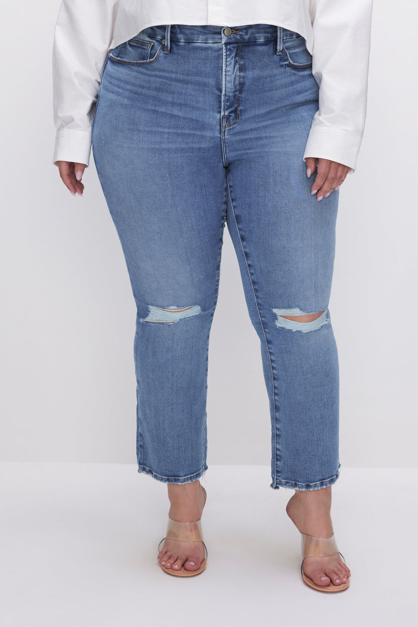 SOFT-TECH GOOD LEGS CROPPED MINI BOOT JEANS | INDIGO521 View 7 - model: Size 16 |