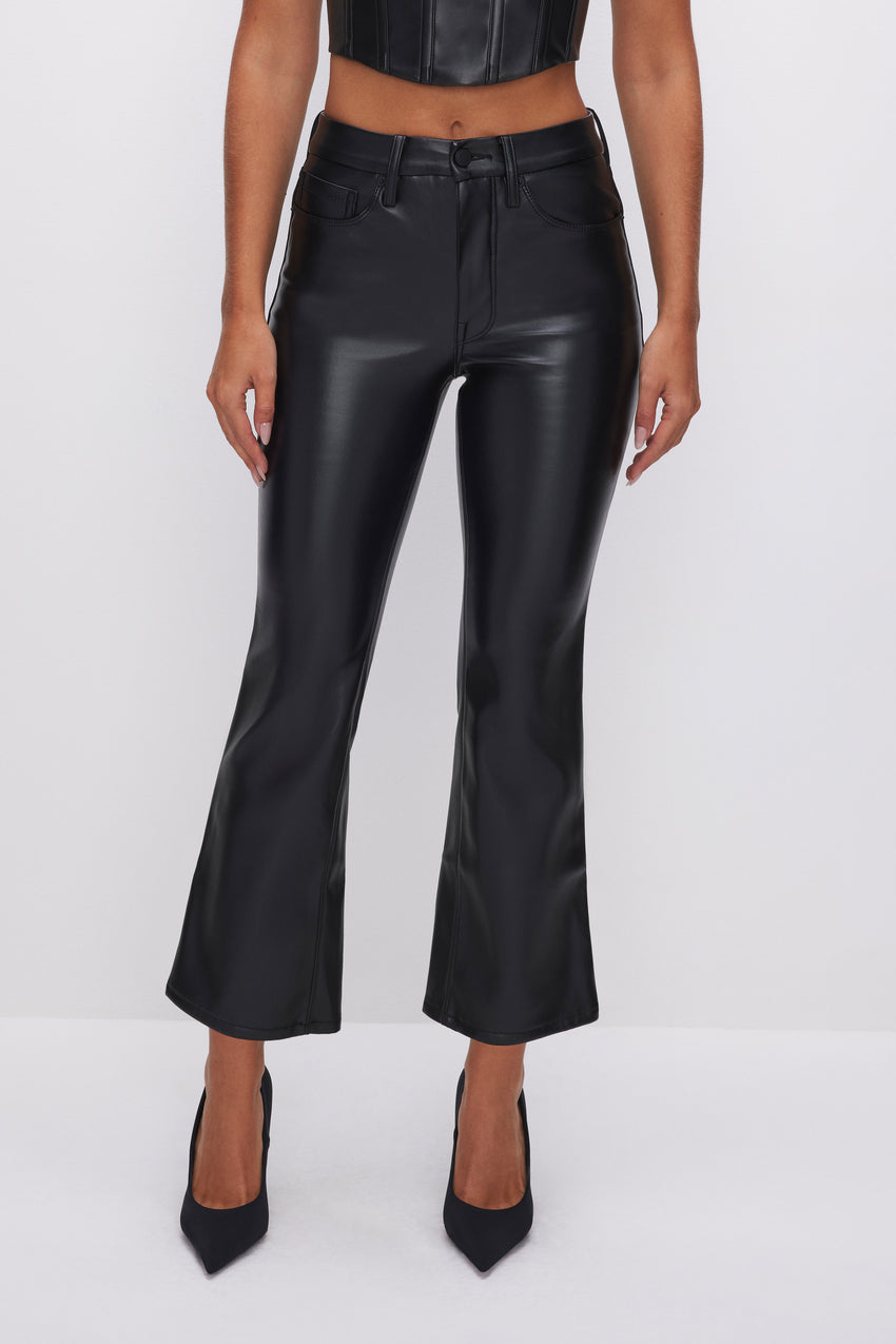 GOOD LEGS CROPPED MINI BOOT FAUX LEATHER PANTS | BLACK001 View 5 - model: Size 0 |