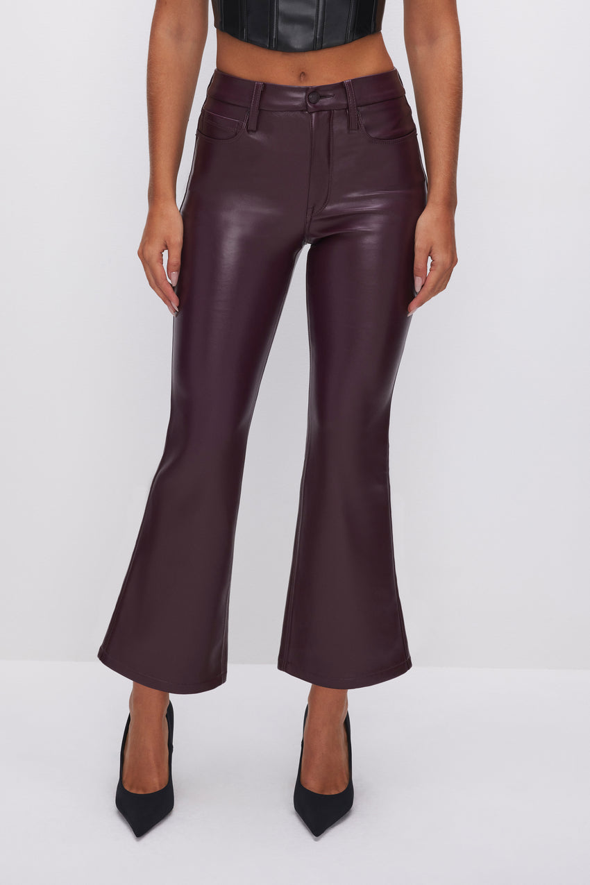 GOOD LEGS CROPPED MINI BOOT FAUX LEATHER PANTS | MALBEC003 View 2 - model: Size 0 |