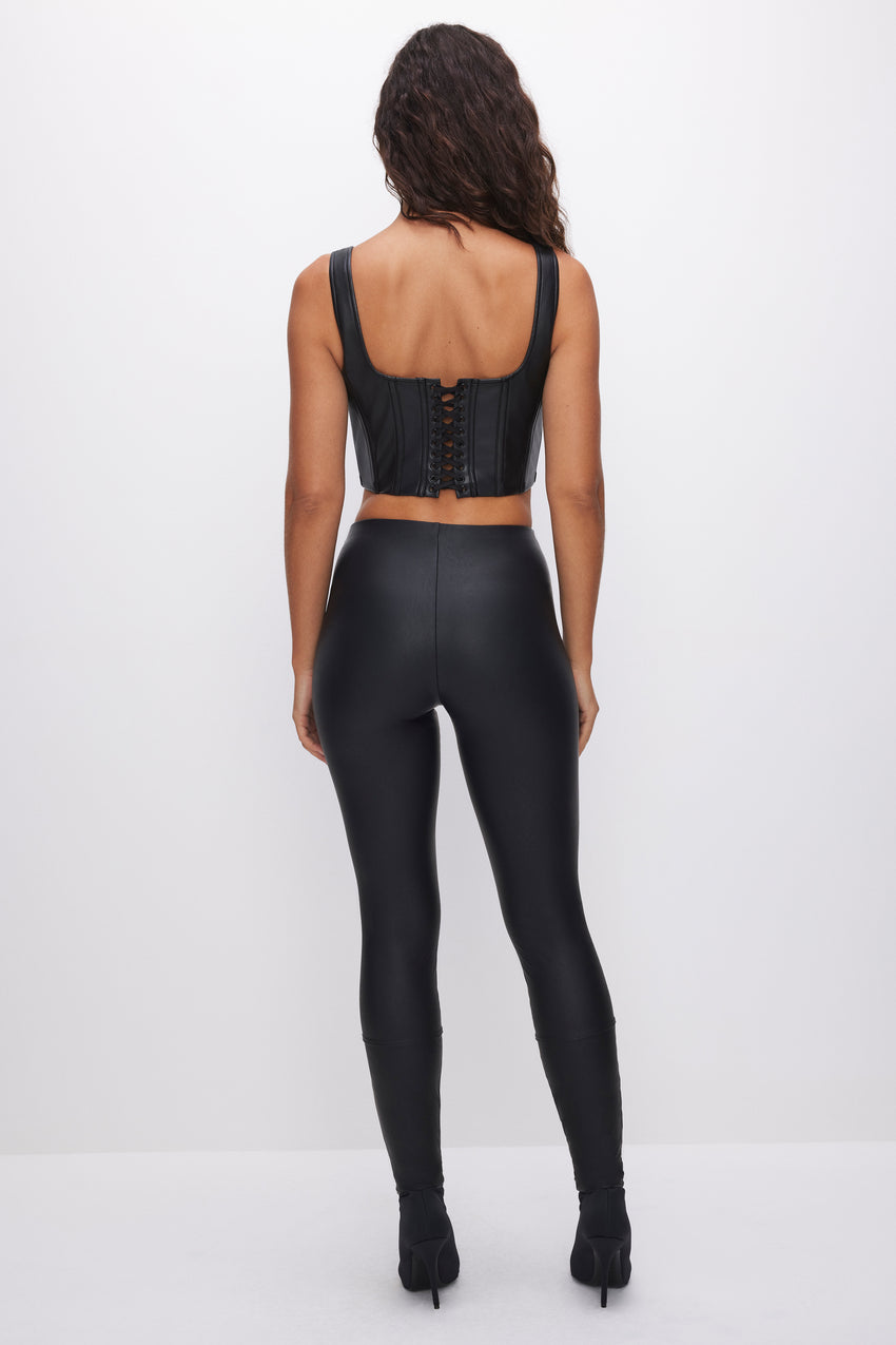 GOOD WAIST FAUX LEATHER LEGGINGS  | BLACK001 View 4 - model: Size 0 |