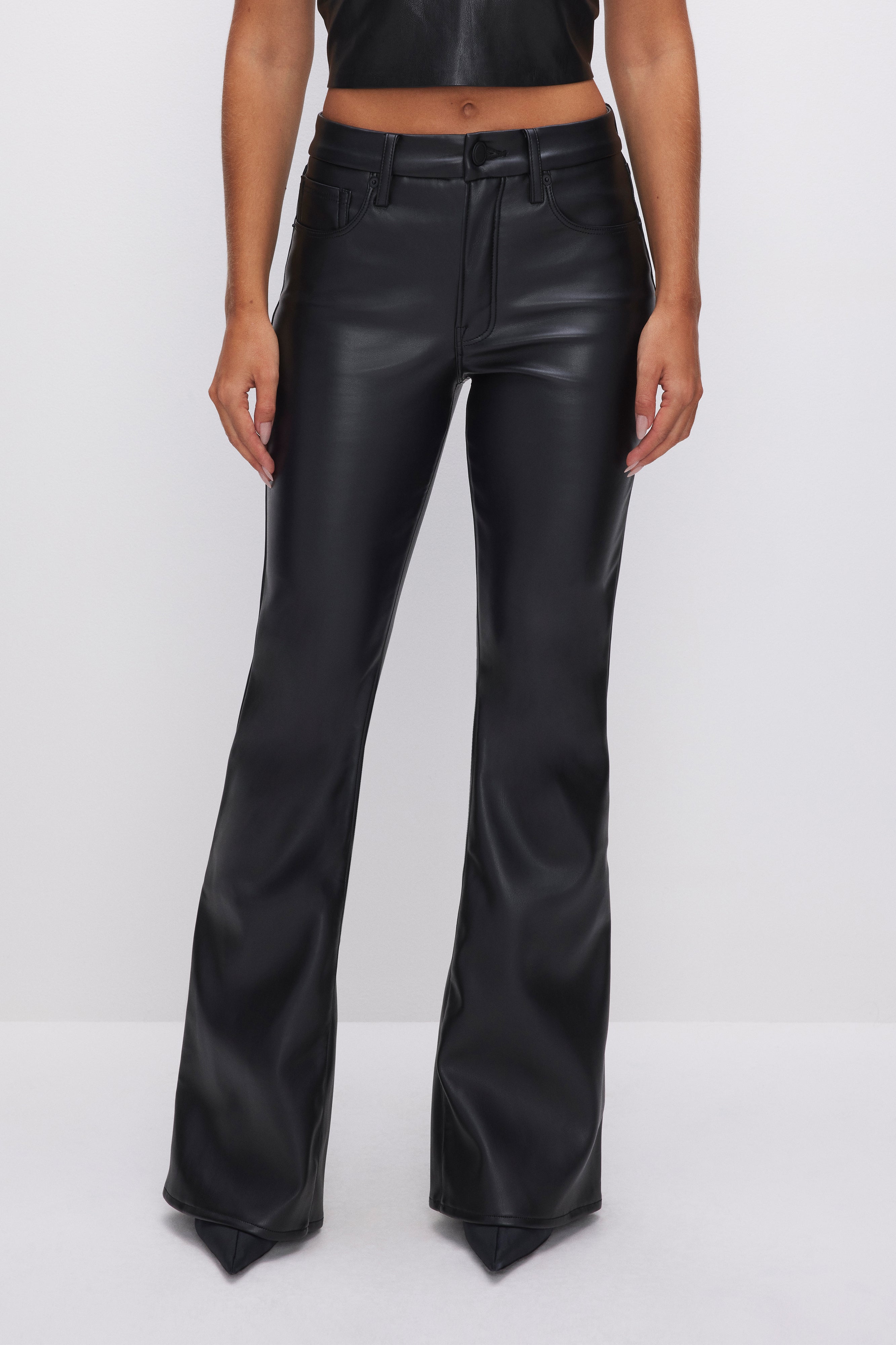 GOOD LEGS FLARE FAUX LEATHER PANTS | BLACK001 - GOOD AMERICAN