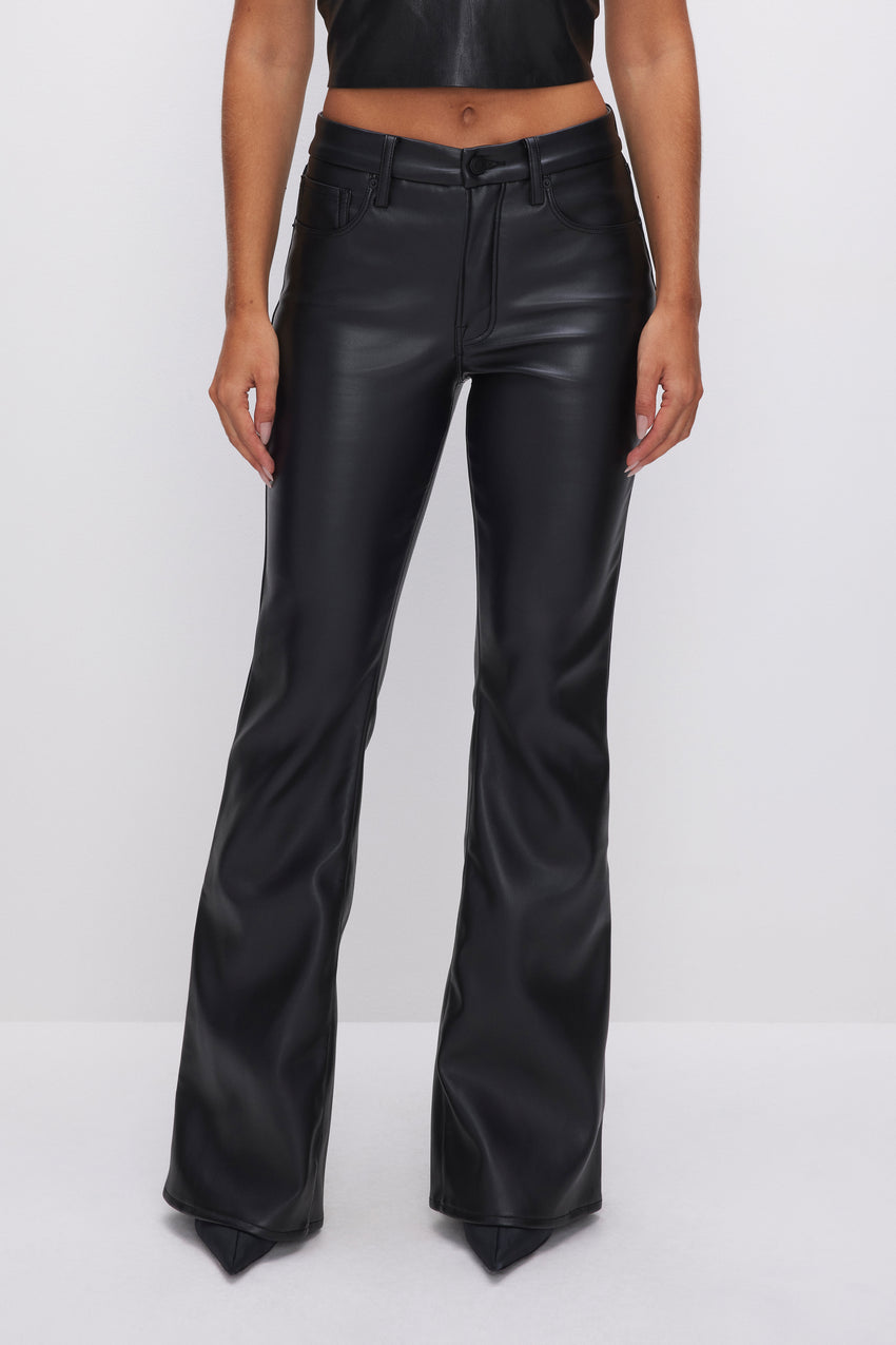 GOOD LEGS FLARE FAUX LEATHER PANTS | BLACK001 View 5 - model: Size 0 |