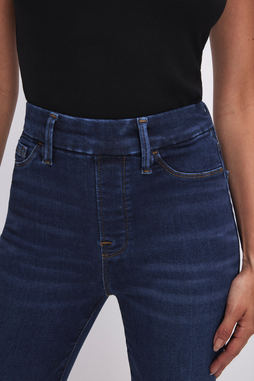 POWER STRETCH PULL-ON STRAIGHT JEANS | INDIGO491 View 6 - model: Size 0 |