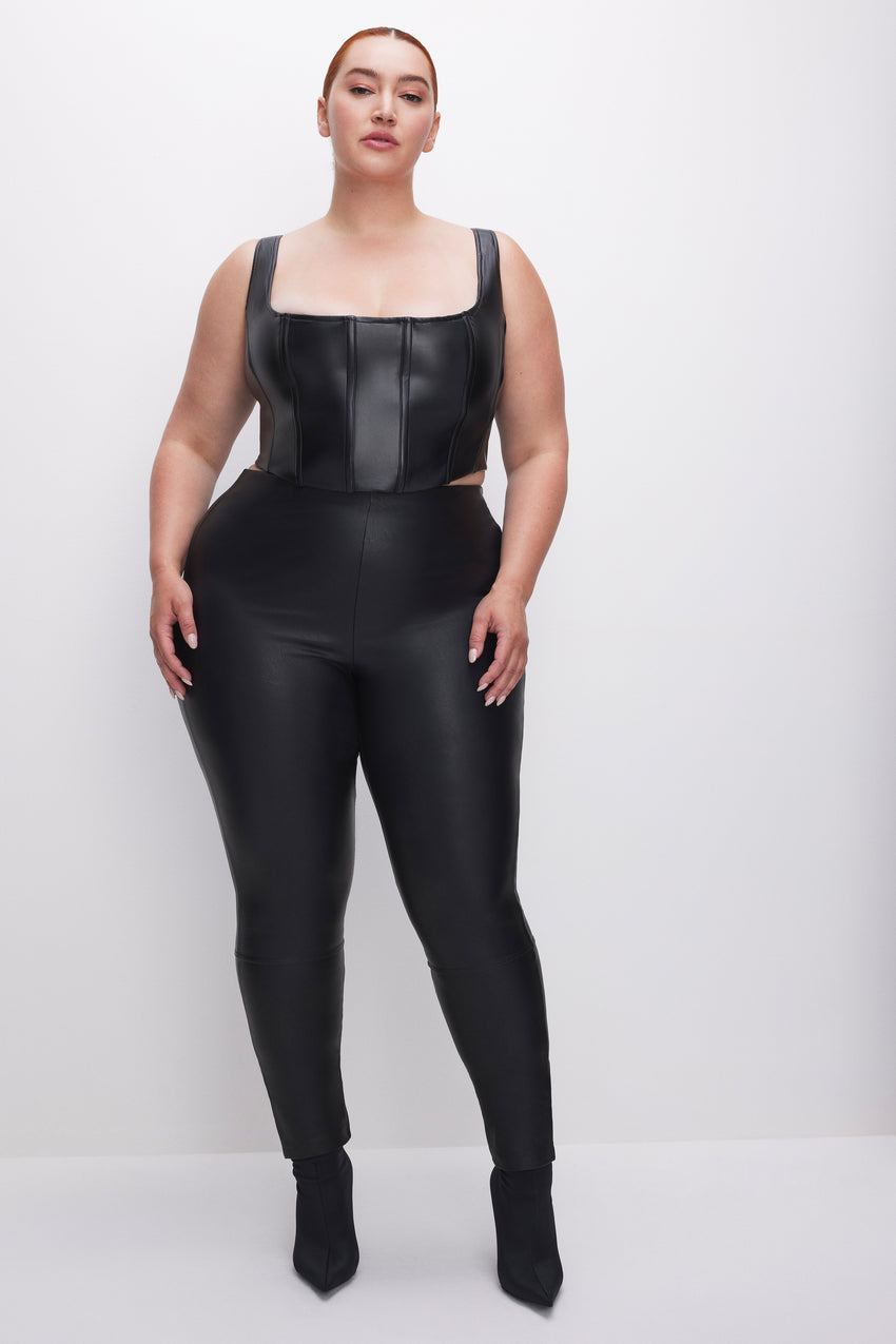 GOOD WAIST FAUX LEATHER LEGGINGS  | BLACK001 View 6 - model: Size 16 |