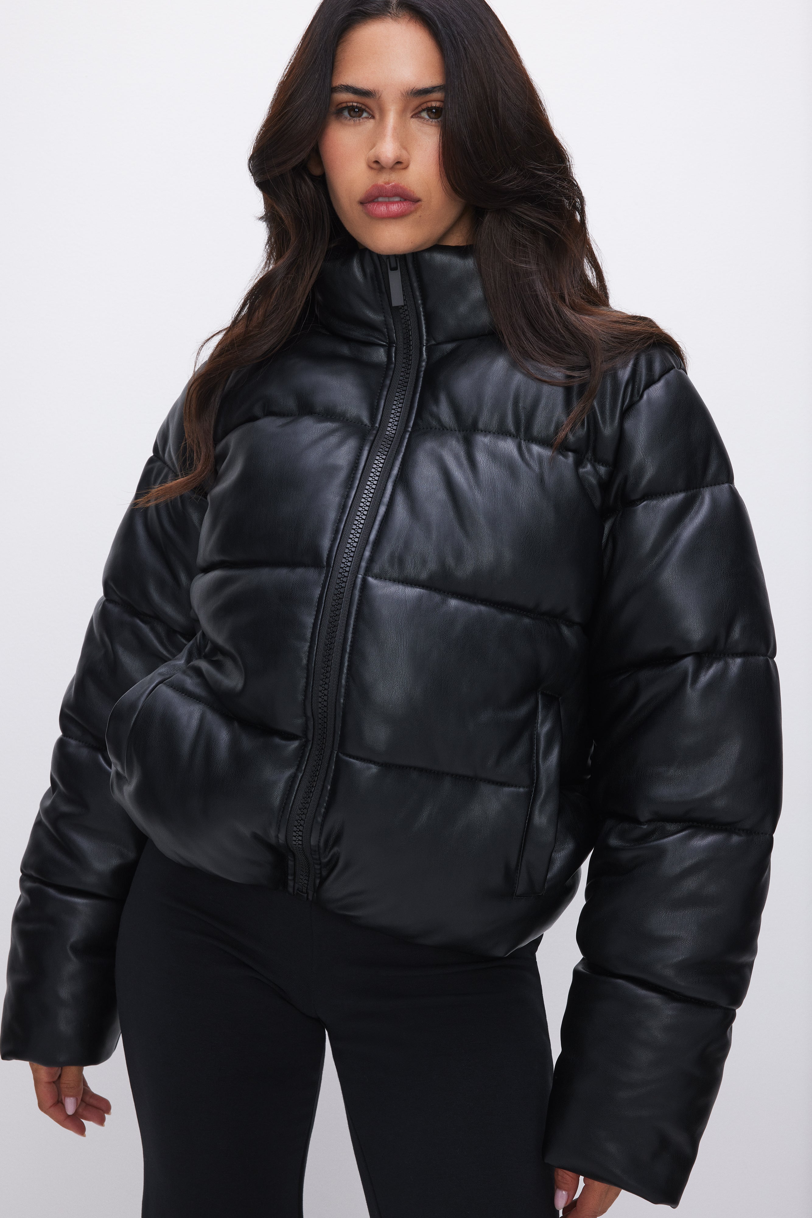 FAUX LEATHER PUFFER JACKET | BLACK001 - GOOD AMERICAN