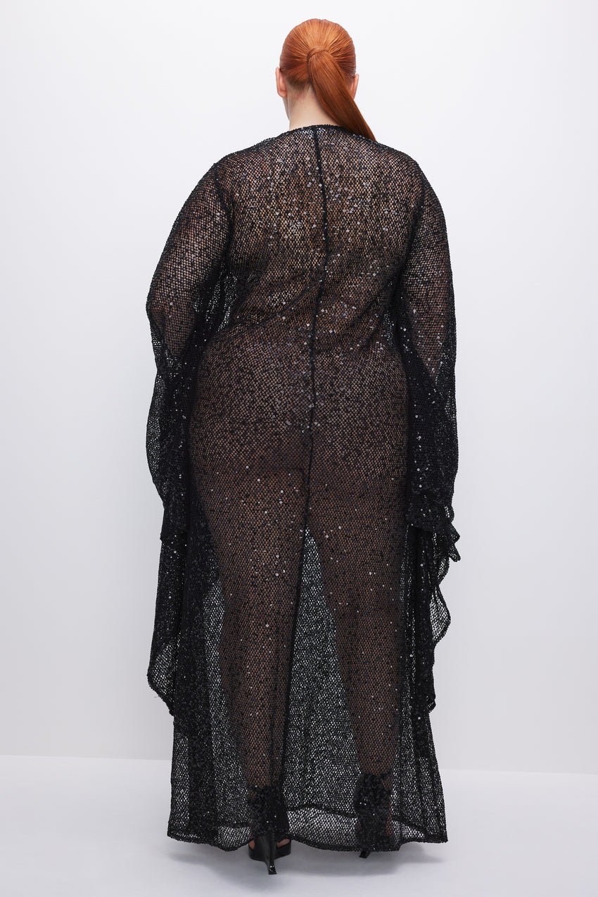 SEQUIN CROCHET CAFTAN | BLACK001 View 7 - model: Size 16 |