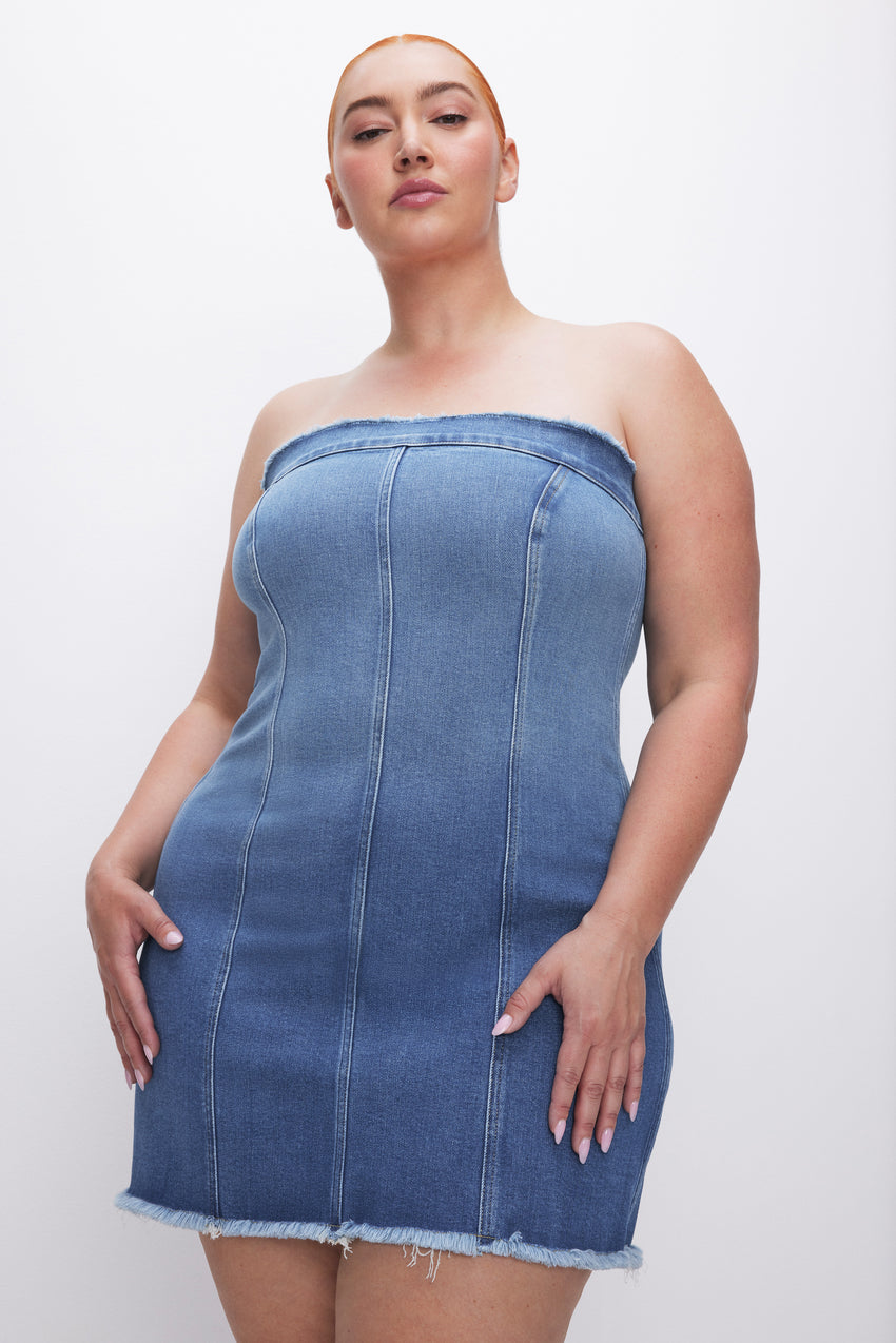 DENIM LIGHT COMPRESSION MINI DRESS | BLUE691 View 7 - model: Size 16 |