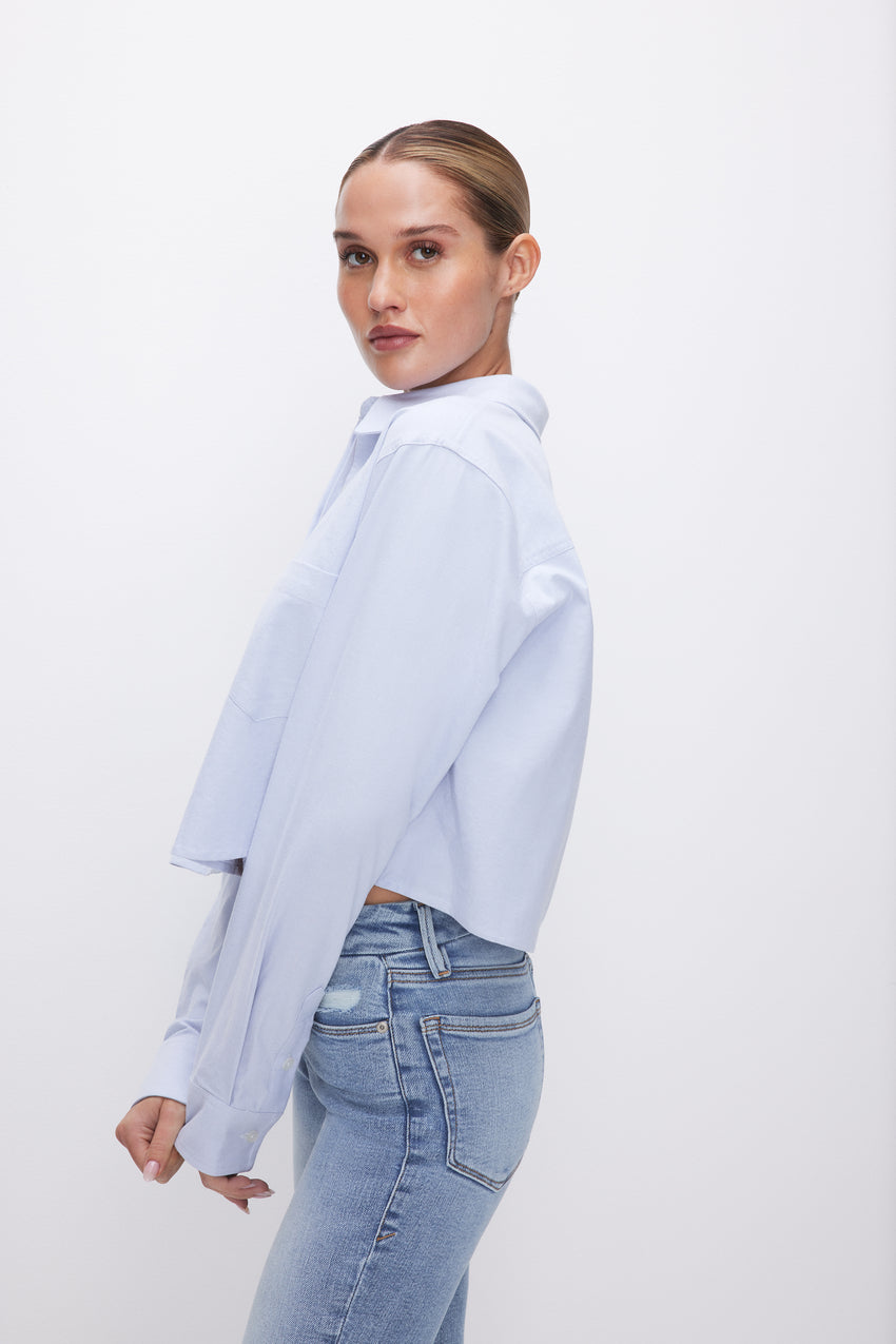 CROPPED COTTON OXFORD SHIRT | GOOD BLUE002 View 3 - model: Size 0 |