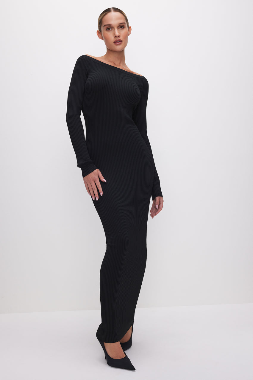 STRETCH RIB MAXI DRESS | BLACK001 View 5 - model: Size 0 |