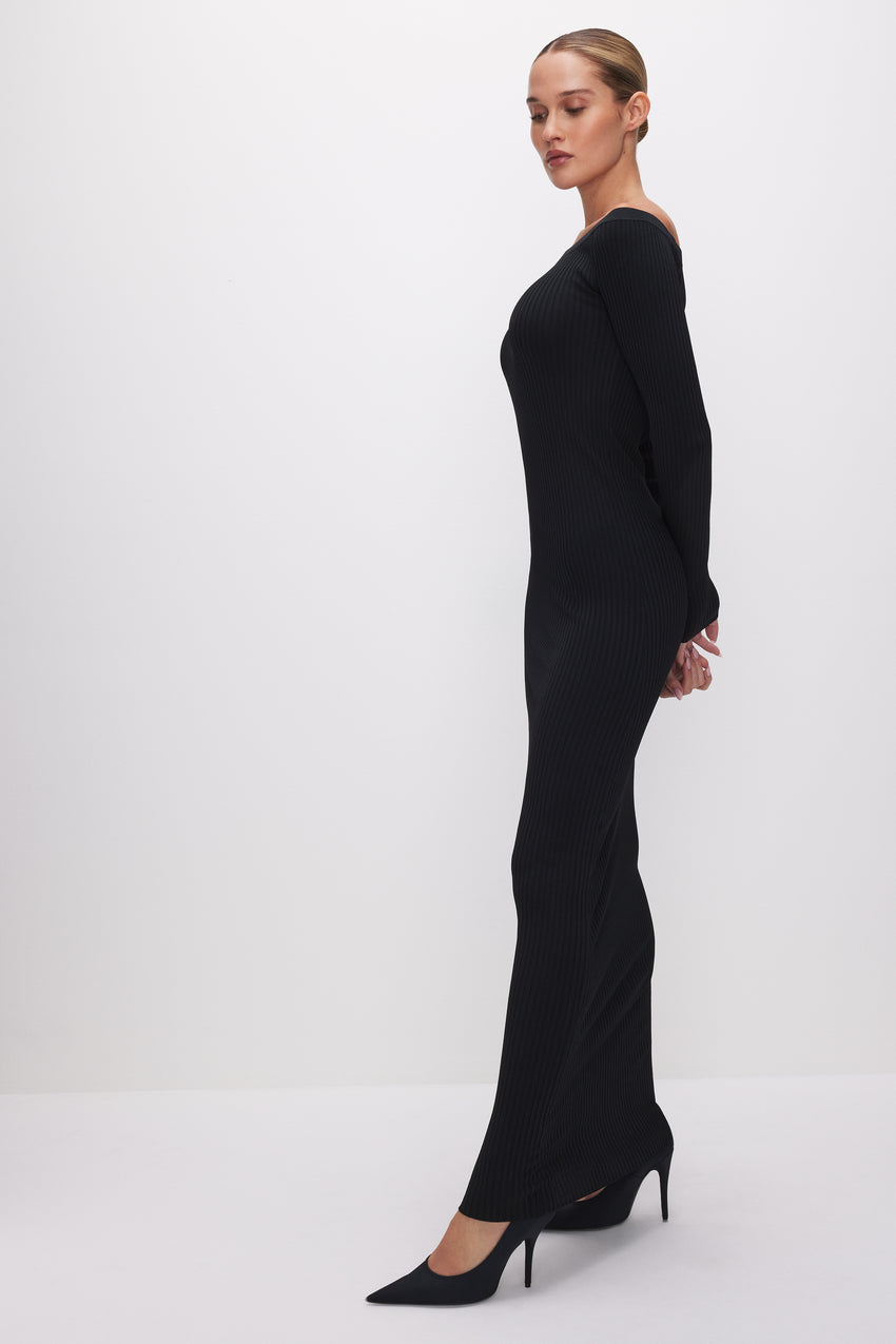 STRETCH RIB MAXI DRESS | BLACK001 View 6 - model: Size 0 |