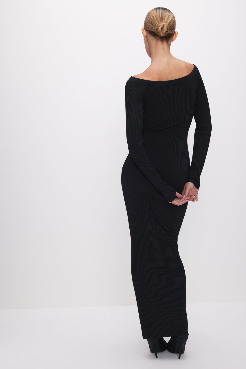 STRETCH RIB MAXI DRESS | BLACK001 View 7 - model: Size 0 |