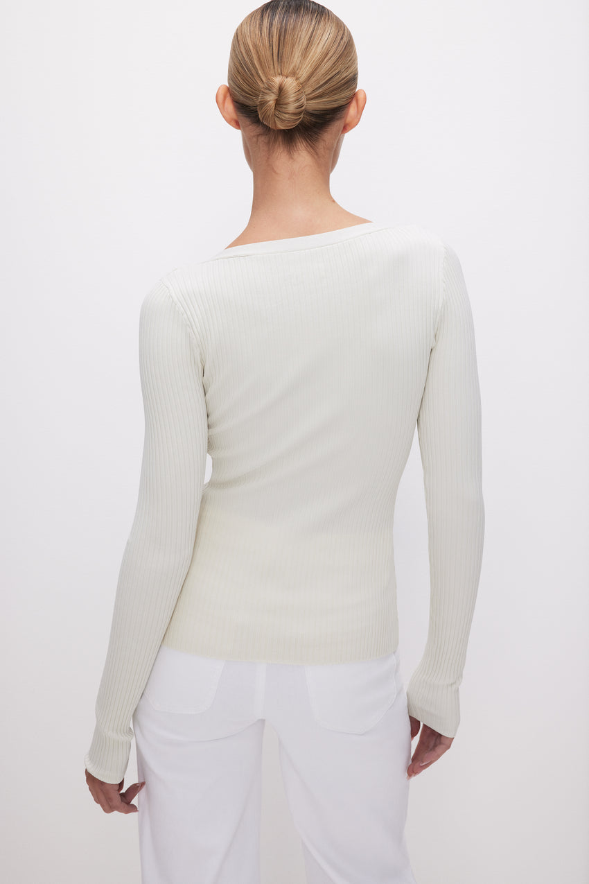 STRETCH RIB V-NECK CARDIGAN | CLOUD WHITE View 3 - model: Size 0 |