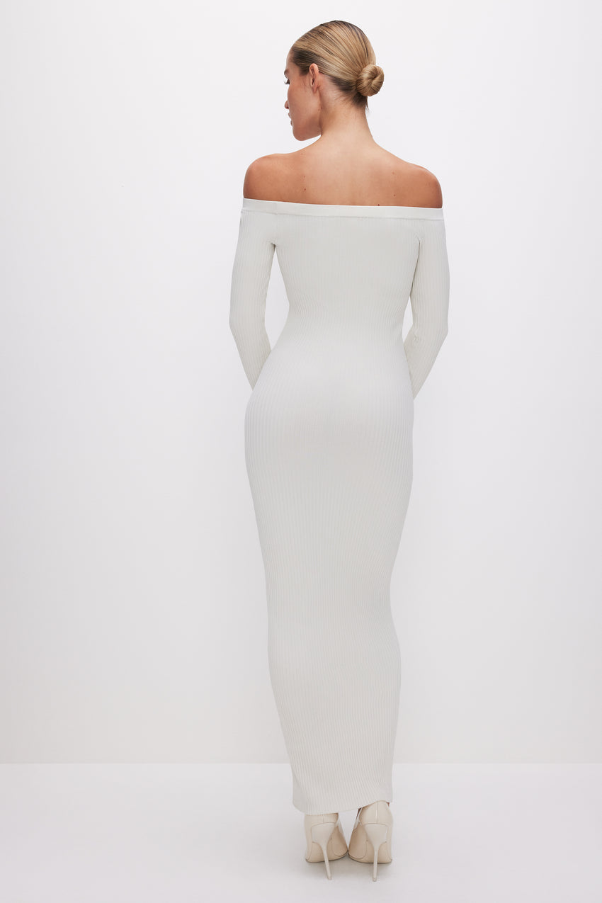 STRETCH RIB MAXI DRESS | CLOUD WHITE View 4 - model: Size 0 |