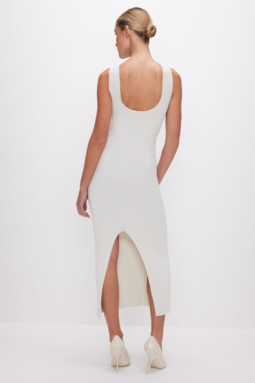 STRETCH RIB SCOOP BACK MIDI DRESS | CLOUD WHITE View 5 - model: Size 0 |