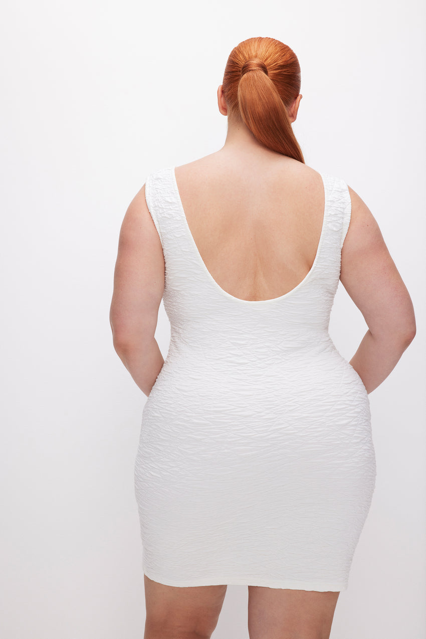 SCRUNCHIE SCOOP BACK MINI DRESS | CLOUD WHITE View 7 - model: Size 16 |