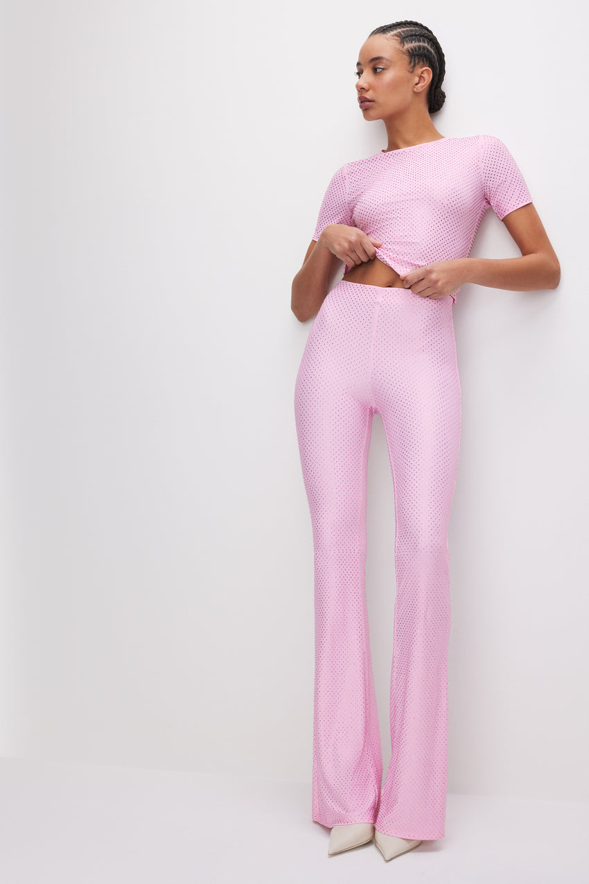 SMOOTH MATTE CRYSTAL PULL-ON FLARES | SUGAR PINK003 View 3 - model: Size 0 |