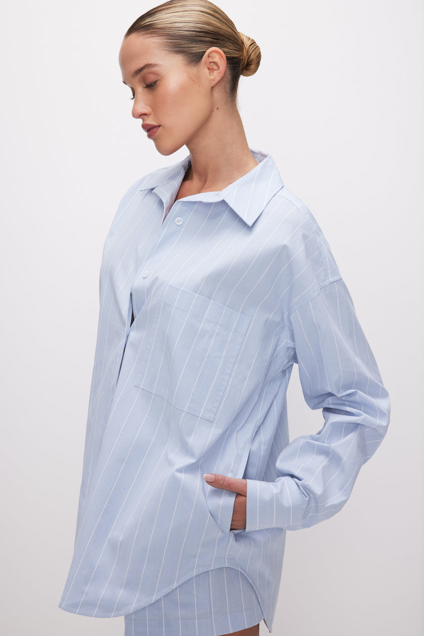 OVERSIZED POPLIN SHIRT | GLASS STRIPE002 View 2 - model: Size 0 |