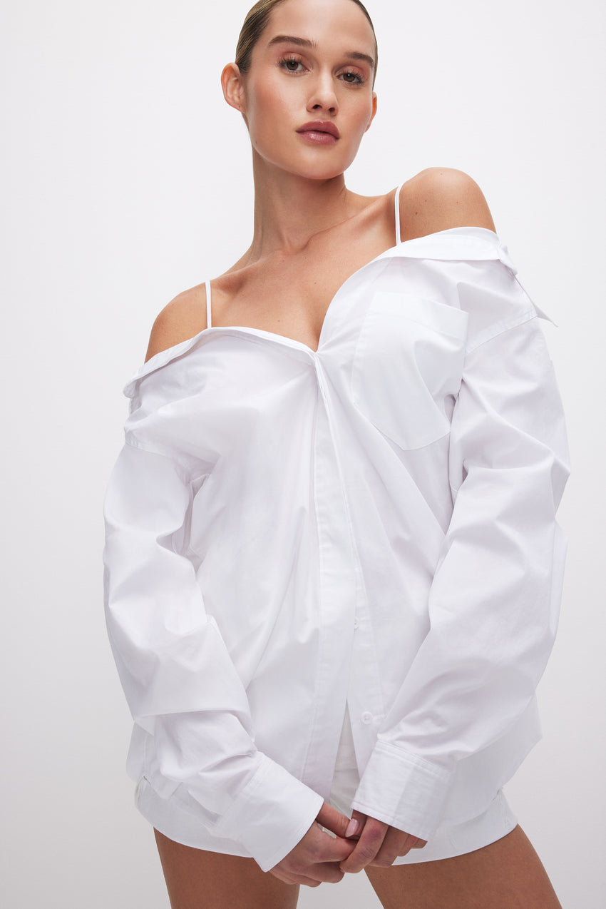 POPLIN OFF SHOULDER SHIRT | WHITE001 View 4 - model: Size 0 |